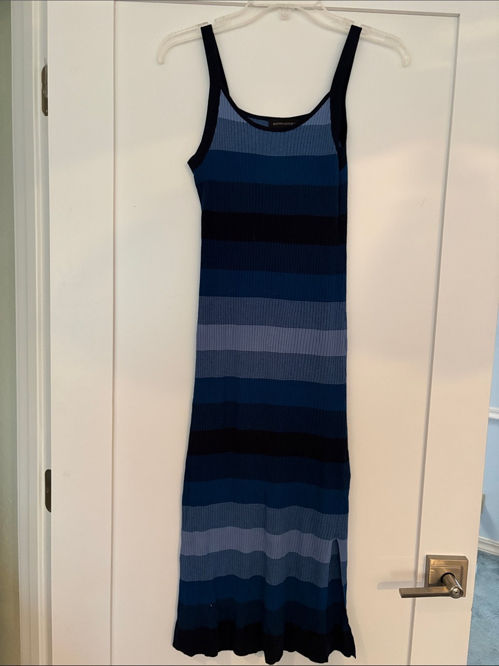 Banana Republic Striped Blue Ribbed Midi Dress Sz S